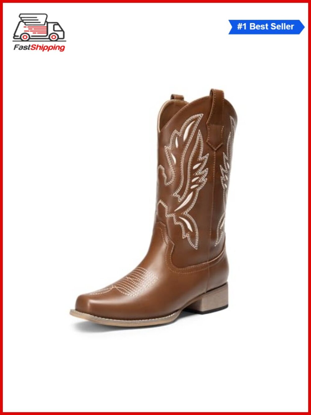 ✨ DREAM PAIRS Women's Mid Calf Western Cowboy Boots Square Toe Embroidered